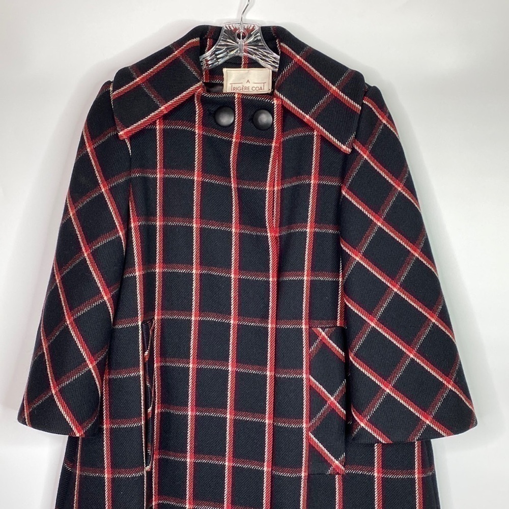 Vintage Pauline Trigere A Trigere Coat Wool Union Made Black Plaid Size 12 70s - Picture 2 of 11